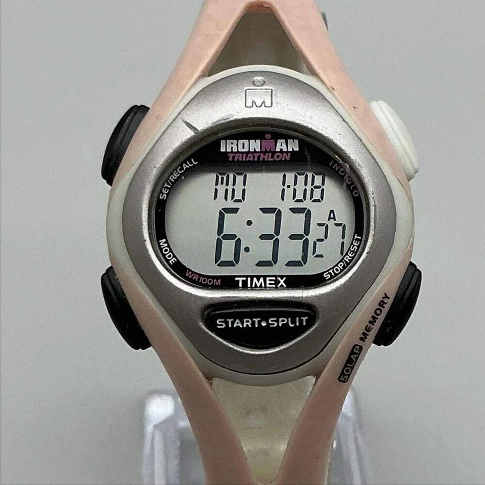 Timex Ironman Triathlon Womens Watch 33mm Gray Digital Pink Indiglo New Battery